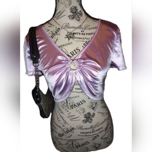 NWT Miss Selfie Lilac Metallic O-Ring Tie-Back Crop Top XL